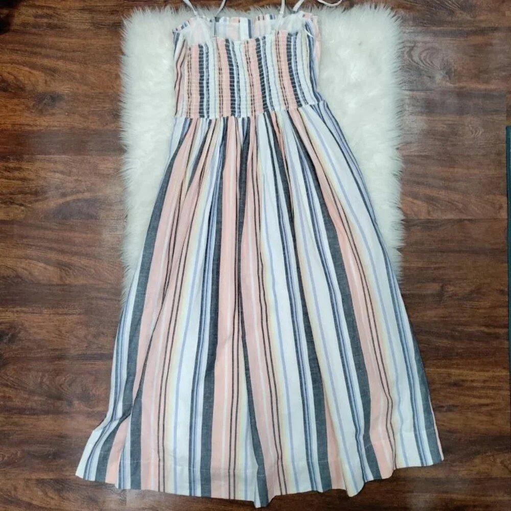 Free People Lilah Multi Striped Pleated Button Front Midi Dress Women's Small - Picture 3 of 12